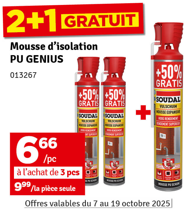 Mousse expansive PU Genius 500 ml + 250 ml SOUDAL